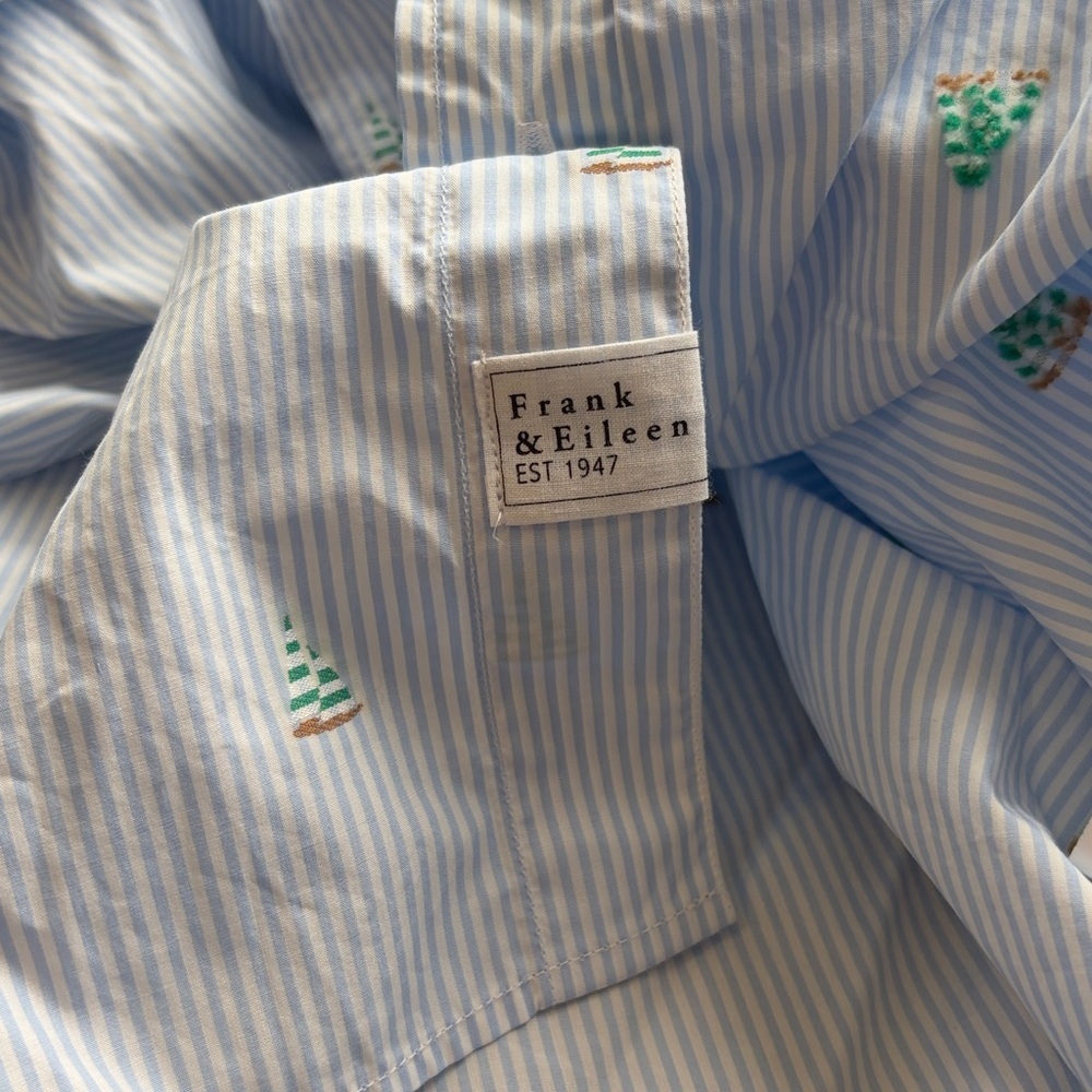 Frank and Eileen SILVIO Light Blue Stripe Sailboats Italian Cotton Sz L NEW - Picture 11 of 14